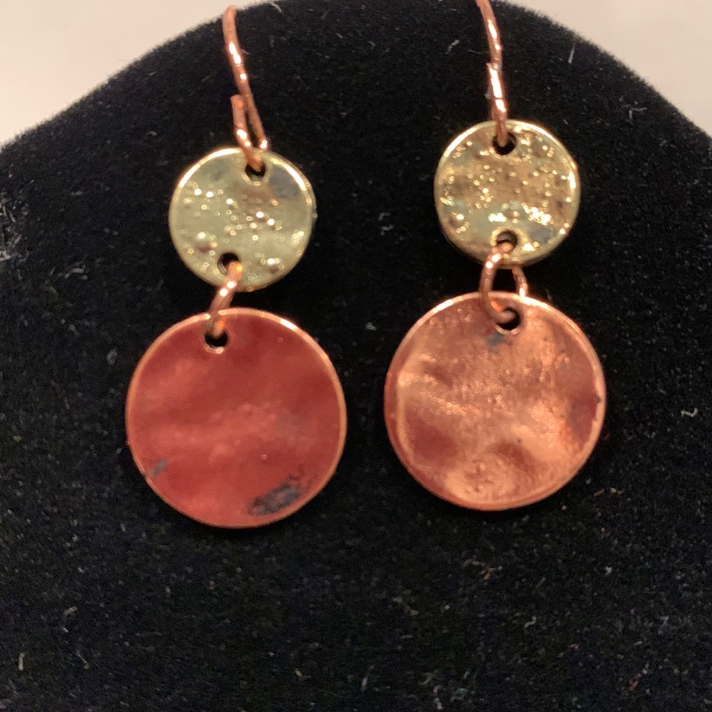 Copper and gold 2 disc earrings new